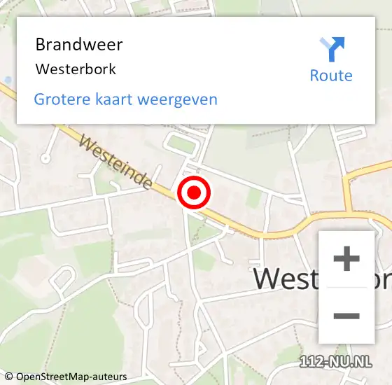 Locatie op kaart van de 112 melding: Brandweer Westerbork op 5 juli 2015 15:23