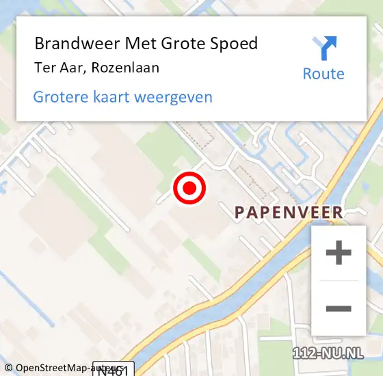 Locatie op kaart van de 112 melding: Brandweer Met Grote Spoed Naar Ter Aar, Rozenlaan op 5 juli 2015 16:17