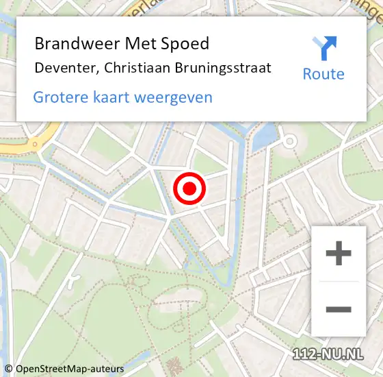 Locatie op kaart van de 112 melding: Brandweer Met Spoed Naar Deventer, Christiaan Bruningsstraat op 5 juli 2015 17:02