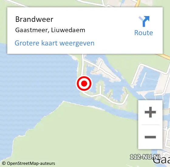 Locatie op kaart van de 112 melding: Brandweer Gaastmeer, Liuwedaem op 5 juli 2015 17:17