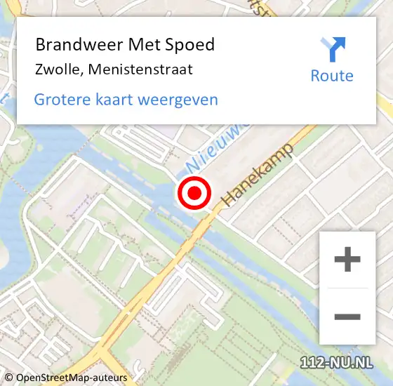 Locatie op kaart van de 112 melding: Brandweer Met Spoed Naar Zwolle, Menistenstraat op 5 juli 2015 17:39