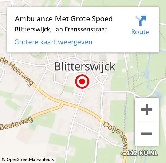 Locatie op kaart van de 112 melding: Ambulance Met Grote Spoed Naar Blitterswijck, Jan Franssenstraat op 5 juli 2015 17:48