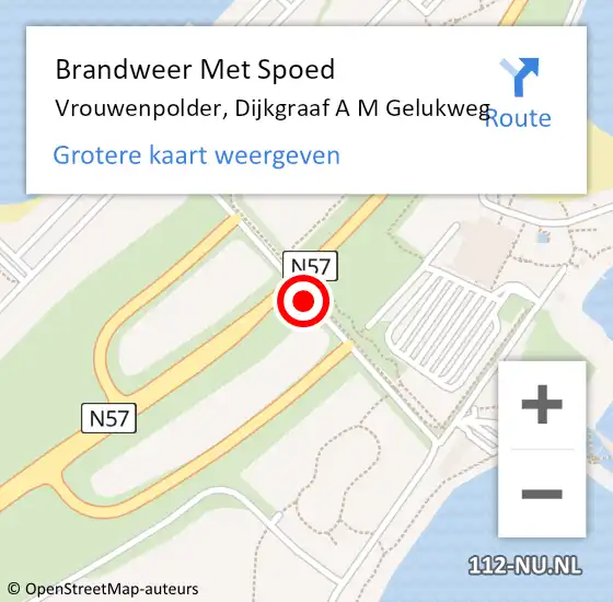 Locatie op kaart van de 112 melding: Brandweer Met Spoed Naar Vrouwenpolder, Dijkgraaf A M Gelukweg op 5 juli 2015 18:18