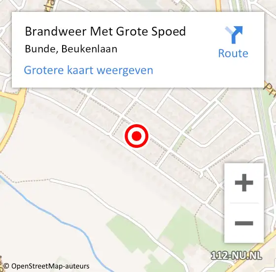 Locatie op kaart van de 112 melding: Brandweer Met Grote Spoed Naar Bunde, Beukenlaan op 5 juli 2015 18:54