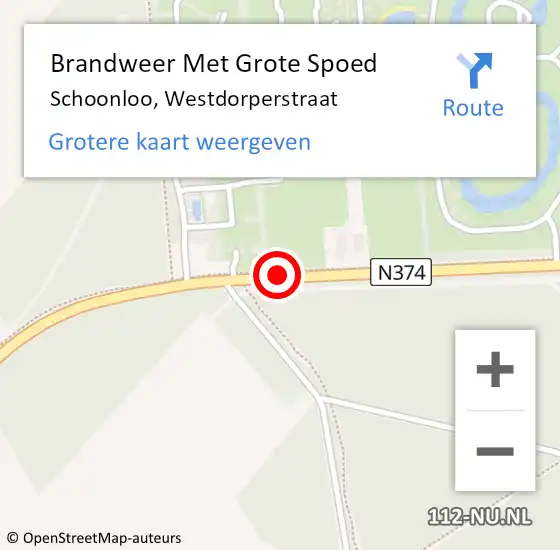 Locatie op kaart van de 112 melding: Brandweer Met Grote Spoed Naar Schoonloo, Westdorperstraat op 5 juli 2015 19:02