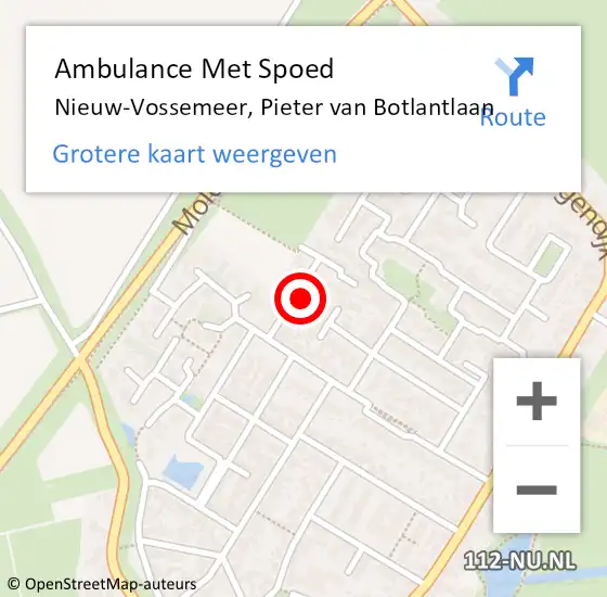 Locatie op kaart van de 112 melding: Ambulance Met Spoed Naar Nieuw-Vossemeer, Pieter van Botlantlaan op 5 juli 2015 19:33