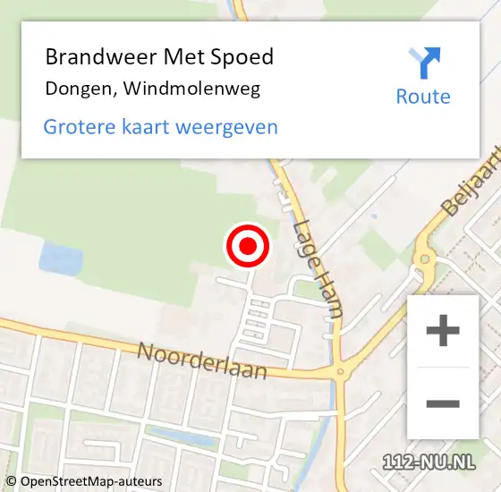 Locatie op kaart van de 112 melding: Brandweer Met Spoed Naar Dongen, Windmolenweg op 5 juli 2015 20:55