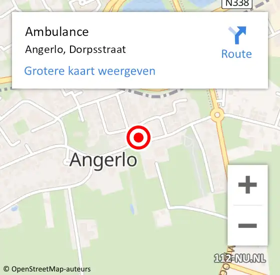 Locatie op kaart van de 112 melding: Ambulance Angerlo, Dorpsstraat op 13 november 2013 09:52