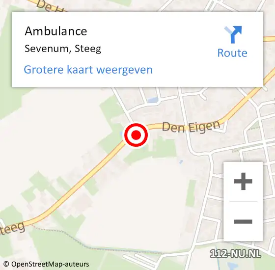 Locatie op kaart van de 112 melding: Ambulance Sevenum, Steeg op 6 juli 2015 08:40