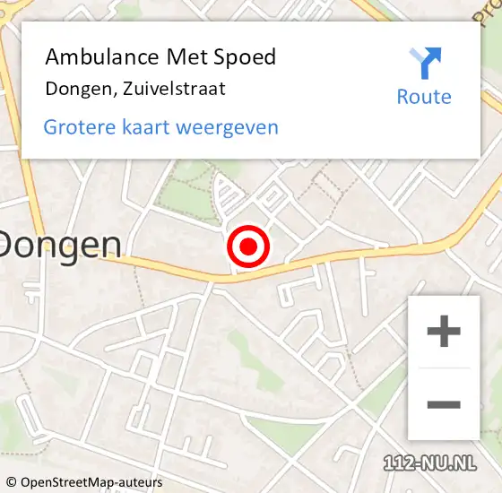 Locatie op kaart van de 112 melding: Ambulance Met Spoed Naar Dongen, Zuivelstraat op 6 juli 2015 11:31