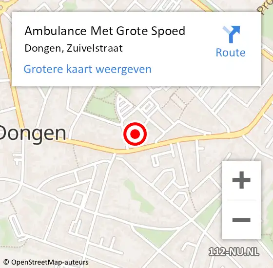 Locatie op kaart van de 112 melding: Ambulance Met Grote Spoed Naar Dongen, Zuivelstraat op 6 juli 2015 11:32