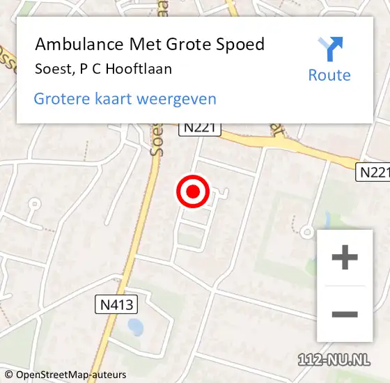 Locatie op kaart van de 112 melding: Ambulance Met Grote Spoed Naar Soest, P C Hooftlaan op 6 juli 2015 11:35