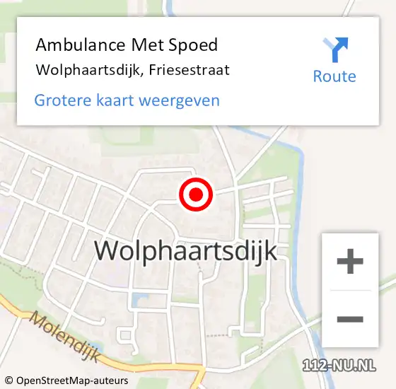 Locatie op kaart van de 112 melding: Ambulance Met Spoed Naar Wolphaartsdijk, Friesestraat op 6 juli 2015 12:02