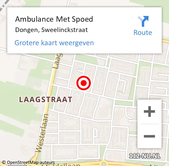 Locatie op kaart van de 112 melding: Ambulance Met Spoed Naar Dongen, Sweelinckstraat op 6 juli 2015 12:33