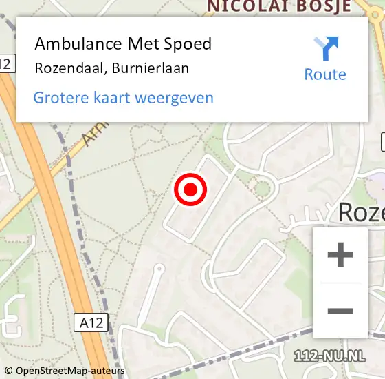 Locatie op kaart van de 112 melding: Ambulance Met Spoed Naar Rozendaal, Burnierlaan op 13 november 2013 10:50