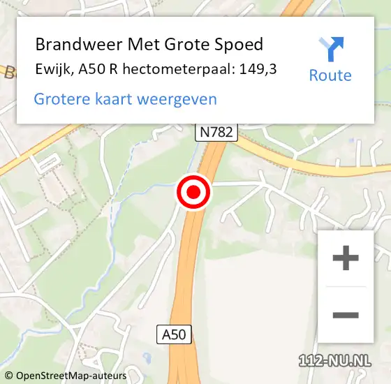 Locatie op kaart van de 112 melding: Brandweer Met Grote Spoed Naar Ewijk, A50 R hectometerpaal: 149,8 op 13 november 2013 10:56