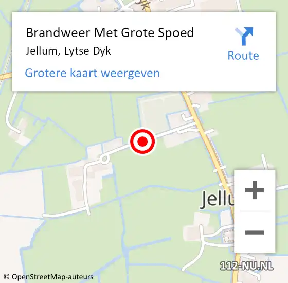 Locatie op kaart van de 112 melding: Brandweer Met Grote Spoed Naar Jellum, Lytse Dyk op 6 juli 2015 16:26