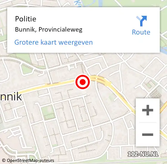 Locatie op kaart van de 112 melding: Politie Bunnik, Provincialeweg op 13 november 2013 11:05