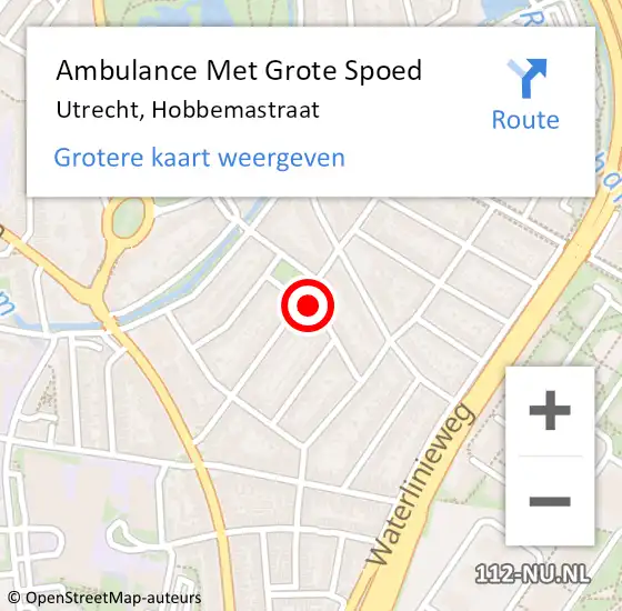 Locatie op kaart van de 112 melding: Ambulance Met Grote Spoed Naar Utrecht, Hobbemastraat op 6 juli 2015 16:41