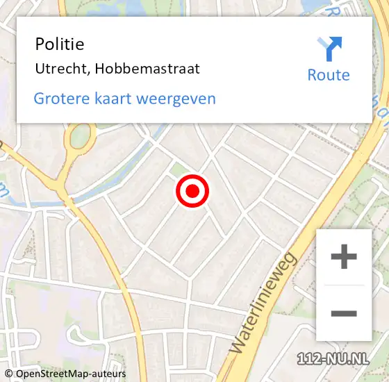 Locatie op kaart van de 112 melding: Politie Utrecht, Hobbemastraat op 6 juli 2015 16:46