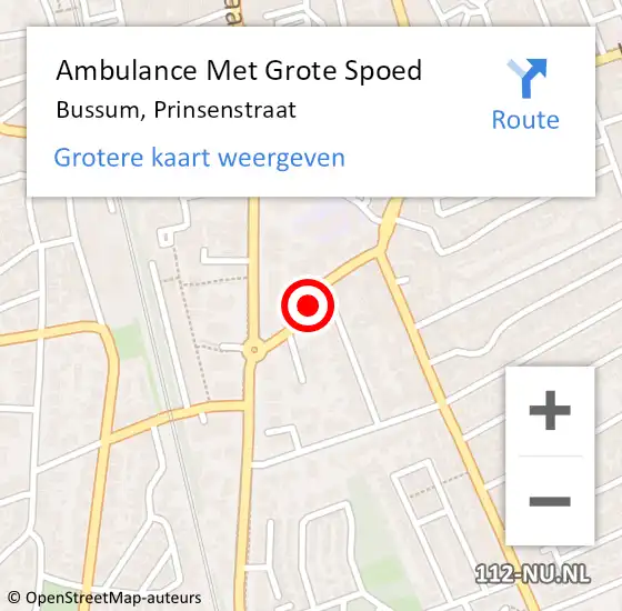 Locatie op kaart van de 112 melding: Ambulance Met Grote Spoed Naar Bussum, Prinsenstraat op 6 juli 2015 16:49