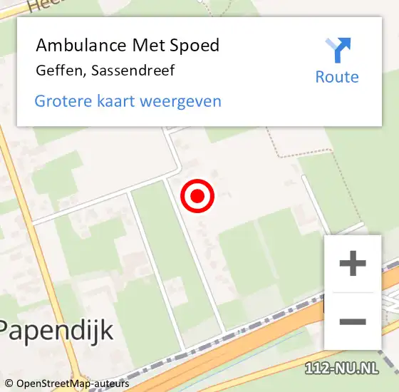 Locatie op kaart van de 112 melding: Ambulance Met Spoed Naar Geffen, Sassendreef op 6 juli 2015 17:00