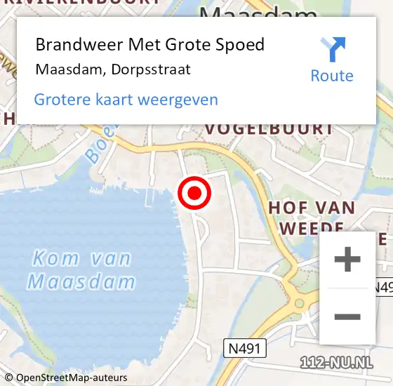 Locatie op kaart van de 112 melding: Brandweer Met Grote Spoed Naar Maasdam, Dorpsstraat op 6 juli 2015 17:27