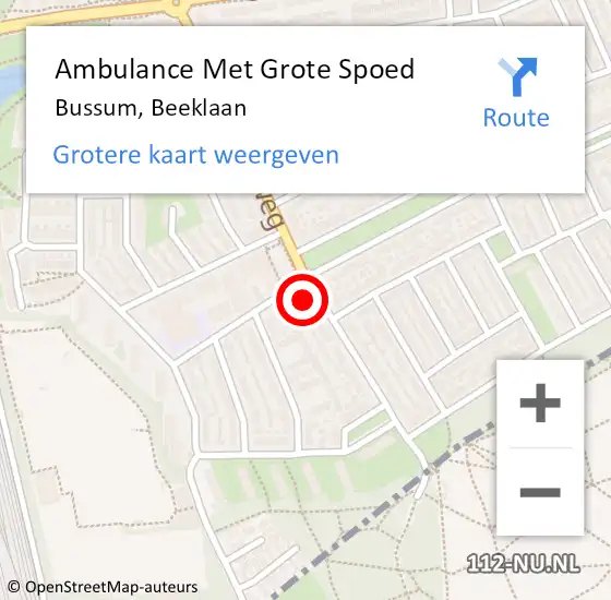 Locatie op kaart van de 112 melding: Ambulance Met Grote Spoed Naar Bussum, Beeklaan op 6 juli 2015 17:41