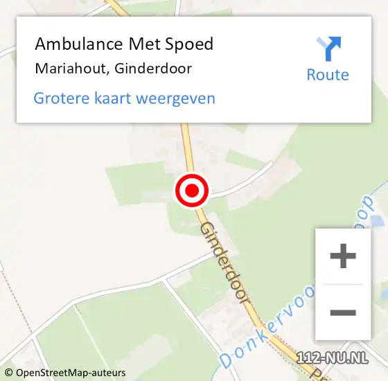 Locatie op kaart van de 112 melding: Ambulance Met Spoed Naar Mariahout, Ginderdoor op 6 juli 2015 17:54