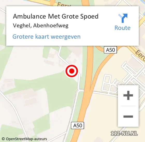 Locatie op kaart van de 112 melding: Ambulance Met Grote Spoed Naar Veghel, Abenhoefweg op 6 juli 2015 18:08