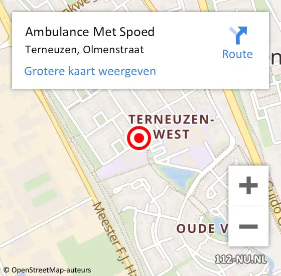 Locatie op kaart van de 112 melding: Ambulance Met Spoed Naar Terneuzen, Olmenstraat op 6 juli 2015 18:25