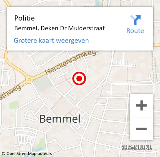 Locatie op kaart van de 112 melding: Politie Bemmel, Deken Dr Mulderstraat op 6 juli 2015 19:10