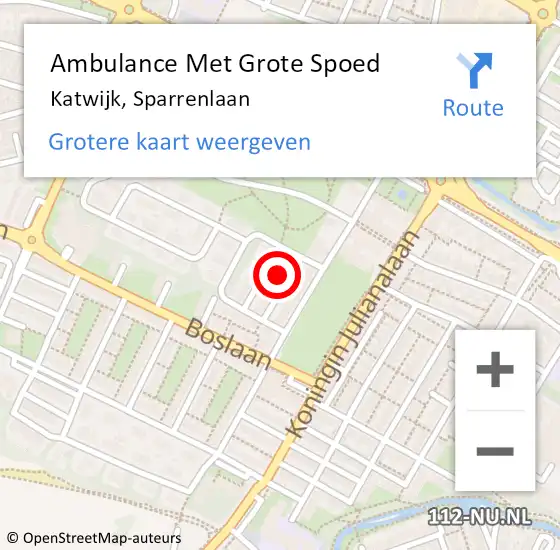 Locatie op kaart van de 112 melding: Ambulance Met Grote Spoed Naar Katwijk, Sparrenlaan op 6 juli 2015 19:26