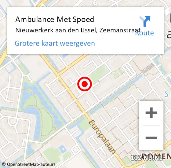 Locatie op kaart van de 112 melding: Ambulance Met Spoed Naar Nieuwerkerk aan den IJssel, Zeemanstraat op 6 juli 2015 20:58