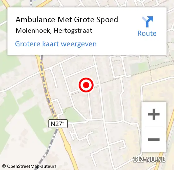 Locatie op kaart van de 112 melding: Ambulance Met Grote Spoed Naar Molenhoek, Hertogstraat op 6 juli 2015 23:14