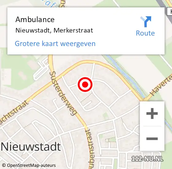 Locatie op kaart van de 112 melding: Ambulance Nieuwstadt, Merkerstraat op 7 juli 2015 03:13