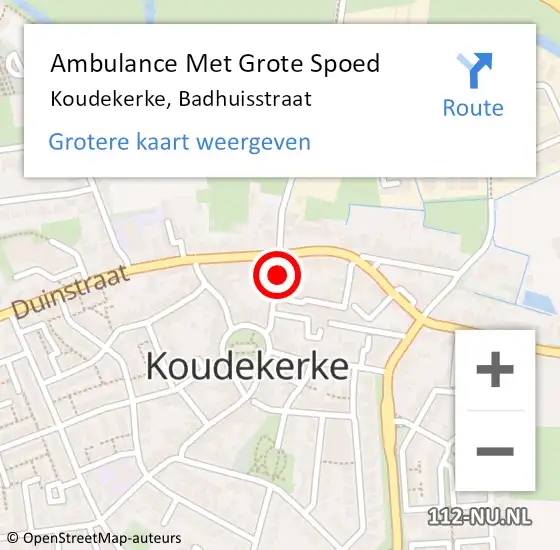 Locatie op kaart van de 112 melding: Ambulance Met Grote Spoed Naar Koudekerke, Badhuisstraat op 7 juli 2015 06:08