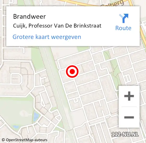 Locatie op kaart van de 112 melding: Brandweer Cuijk, Professor Van De Brinkstraat op 7 juli 2015 07:45