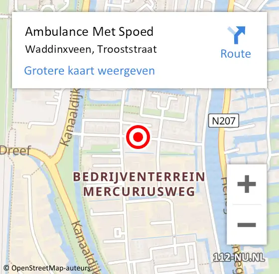 Locatie op kaart van de 112 melding: Ambulance Met Spoed Naar Waddinxveen, Trooststraat op 7 juli 2015 08:14