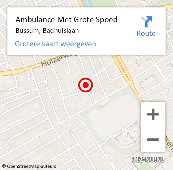 Locatie op kaart van de 112 melding: Ambulance Met Grote Spoed Naar Bussum, Badhuislaan op 7 juli 2015 09:13