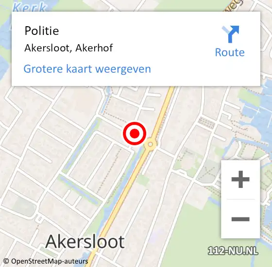 Locatie op kaart van de 112 melding: Politie Akersloot, Akerhof op 7 juli 2015 10:23