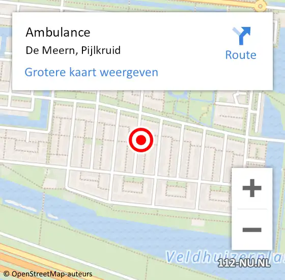 Locatie op kaart van de 112 melding: Ambulance De Meern, Pijlkruid op 7 juli 2015 10:57