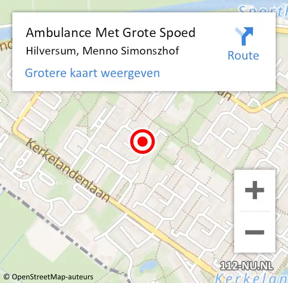 Locatie op kaart van de 112 melding: Ambulance Met Grote Spoed Naar Hilversum, Menno Simonszhof op 7 juli 2015 11:12