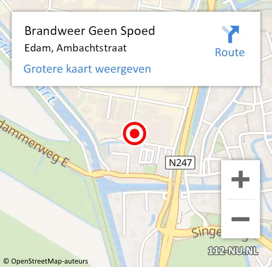 Locatie op kaart van de 112 melding: Brandweer Geen Spoed Naar Edam, Ambachtstraat op 7 juli 2015 11:17