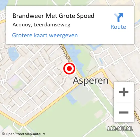 Locatie op kaart van de 112 melding: Brandweer Met Grote Spoed Naar Acquoy, Leerdamseweg op 7 juli 2015 11:38