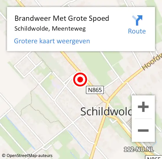 Locatie op kaart van de 112 melding: Brandweer Met Grote Spoed Naar Schildwolde, Meenteweg op 7 juli 2015 11:39