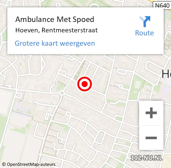 Locatie op kaart van de 112 melding: Ambulance Met Spoed Naar Hoeven, Rentmeesterstraat op 7 juli 2015 14:39