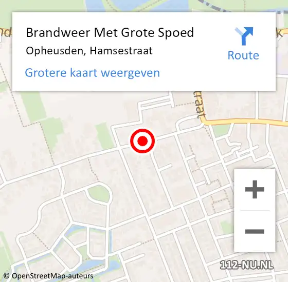 Locatie op kaart van de 112 melding: Brandweer Met Grote Spoed Naar Opheusden, Hamsestraat op 7 juli 2015 14:50