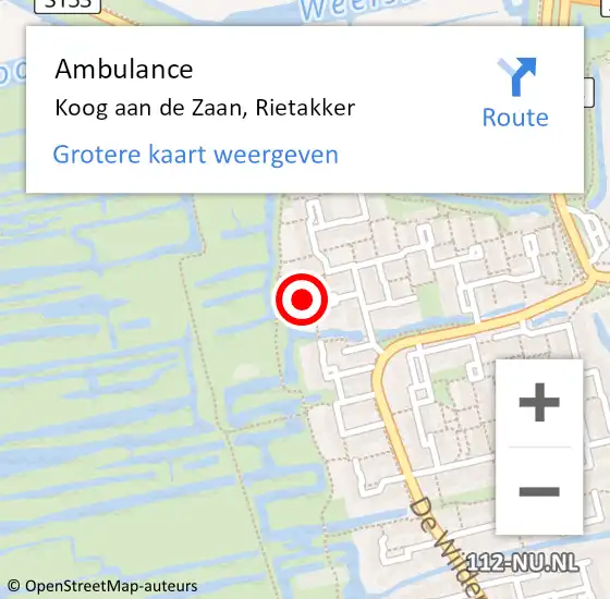 Locatie op kaart van de 112 melding: Ambulance Koog aan de Zaan, Rietakker op 13 november 2013 13:08