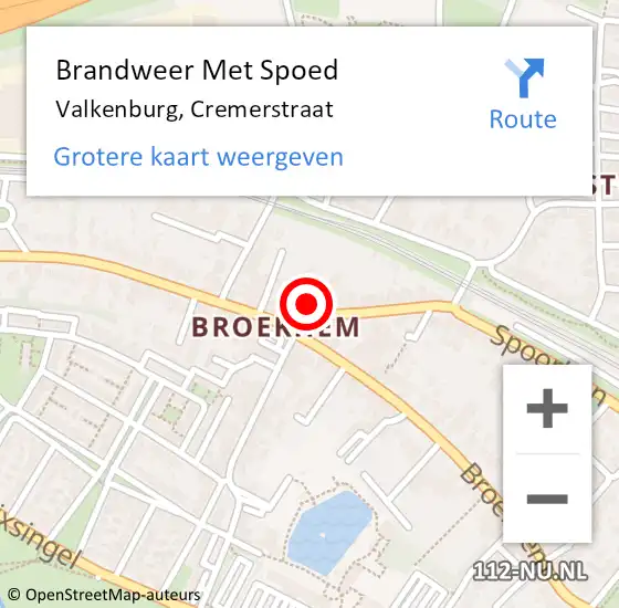 Locatie op kaart van de 112 melding: Brandweer Met Spoed Naar Valkenburg, Cremerstraat op 7 juli 2015 16:07